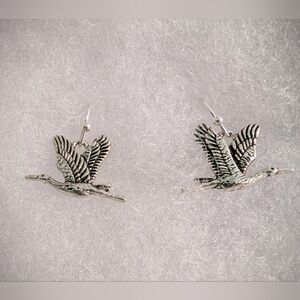 Silver Crane Dangle Earrings